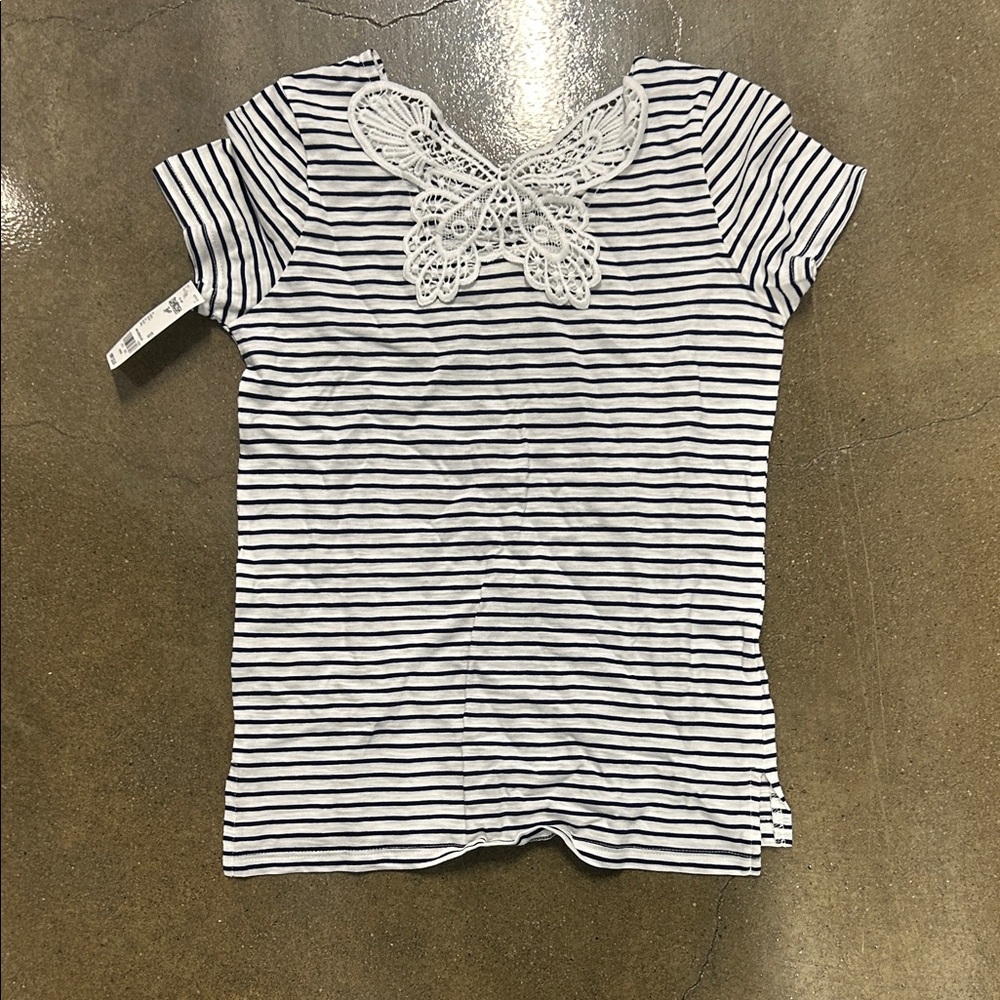 OshKosh B'gosh Striped Tee with Lace Butterfly - Black and White